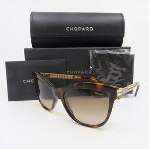 Chopard SCH189S 0748 Tortoise/Brown Gradient Gold Clear Crystals New Sunglasses